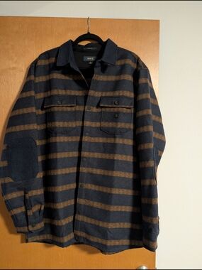 Roark Navy & Brown Striped Lightweight Shacket Size XL NWT
